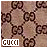 A 6-frame animated contact sheet showing a Gucci logo pattern with subtle animation changes in the text and background across frames.