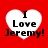 Four identical heart-shaped icons with text "I Love Jeremy!" on a red background, arranged in a