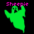 Green ghost icon with pink text "Sheepie" above it, displayed in three variations showing color and size changes across observations.
