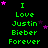 Green text reading "I Love Justin Bieber Forever" arranged in a with pink and purple stars on a black background