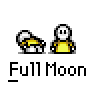 Animated contact sheet of a pixel art buddy icon showing multiple frames with text overlays and character pose variations against a gray background.