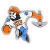 Pixelated static icon of a cartoon character with orange hair, blue pants, and white torso in mid-action pose against transparent background.
