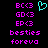 A static pixel art image with a black background, displaying two identical of pink text and a cyan heart symbol above the left