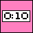 Pixelated digital image with pink and red sections; left side shows a timer reading 0:10, right side displays 'happy new yr' text over star patterns.