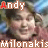 Animated contact sheet of 16 frames showing a repeating pattern of Andy Milonakis's face with alternating text overlays in red and white pixelated fonts.