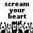 Black-and-white pixelated text "scream your heart" above a of animated hands with raised fingers, each hand having distinct facial features