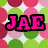 Pixelated icon with bold pink text 'JAE' outlined in black, set against a green and pink starburst background.