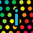 A pixelated icon with a black background featuring colorful circles, a blue vertical bar, and a heart-shaped design with 'dalton' text below it.