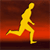 Static pixel art icon of a yellow running stick figure against a gradient background transitioning from dark brown at the top to bright red at the bottom.