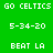 Green and black pixelated text displays 'GO CELTICS', '5-34-20', and 'BEAT LA' in two side-by-side with background color changes