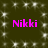 Dark green background with white sparkles and four instances of pink text reading "Nikki" arranged in a