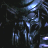 Static 48x48 pixel icon with dark background and blue-toned abstract shapes resembling a stylized alien or creature head, rendered in low-resolution pixel art style with visible dithering and light highlights.