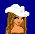 Pixel art contact sheet showing a country-themed animated icon with a female character and text animation, featuring blue background, white text, and beige clothing elements.