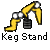 Pixelated static icon of a yellow stick figure performing a keg stand with text below, on gray background.