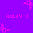 Purple background with pink pixelated text 'Haley :]' and four pink square-based icons arranged in a pattern