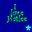 Green pixelated text "I love Hailee" on blue background with four star icons in cyan and light blue.