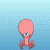 Pixelated pink octopus with blue eyes shifts poses across against light blue gradient background