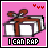 Pixelated gift box with brown ribbon on pink background, red hearts above and 'I CAN RAP' text below.