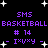 Pixelated purple text and white stars on black background with repeated SMS BASKETBALL #14 - IxVxy - text blocks.