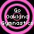 Four identical circular icons with pink concentric rings and white text reading "Go Oakland Gymnastics" on black background.