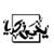 Pixelated black-and-white icon with abstract shapes inside a square frame on gray background.