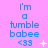 A static image with a pink background displays blue text reading "i'm a tumble babee <33" in three vertical , each containing identical text and symbols. The rightmost includes additional white pixelated symbols like a plus sign, star, cross, and dots that change across observations