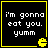 Four identical black square with yellow borders, each containing white pixelated text and a yellow Pac-Man icon in the bottom-right corner