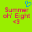 A bright green background displays pixelated text and symbols: 'Summer oh' Eight <3' with a blue heart outline above the left side of the text.