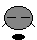 Two pixelated gray circular heads with black horizontal eyes and small antennae-like extensions, one head has blue vertical accents on the right side.