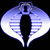 Pixelated icon with a black central vertical shape flanked by white and light blue curved sections on a black background.
