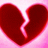 Red broken heart icon with pixelated text about love and faith on white background.