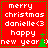 Red background with green dotted border displays white text 'merry christmas danielle<3 happy new year' and a small green tree icon.