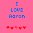 Blue text "I LOVE Aaron" on pink background with red heart symbols below, two variations of heart positions.