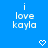 Blue background with white pixelated text reading "i love kayla" and two heart symbols below the text.