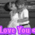 Pixelated grayscale image of a cat with white fur and dark ears, positioned behind purple text reading 'Love You' on a dark background.