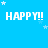 Blue background with white 'HAPPY!!' text and small white stars scattered across the image.