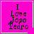 A four- of identical pixelated text on bright pink backgrounds with white borders, each displaying "I Love Jojo Beto" in black block letters