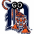 A pixelated Detroit Tigers logo with a tiger mascot, featuring text overlays that change across frames.