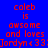 Blue background with red text reading "coleb is awsome and loves Jordyn < 33" in four quadrants, two featuring green rectangular overlays on the word "is".