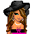 Pixel art contact sheet showing a female character in various poses with pink and black fashion elements, accompanied by stylized text phrases on a dark background.