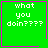 Green square with pink border displays "what you doin????" text; four show animation changes with heart and star symbols