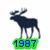 A static image shows a dark blue moose silhouette above green text reading "1987" on the left, and a black butterfly silhouette with green text reading "Cutest Clothes" on the right.