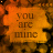 identical orange-brown icons with 'YOU ARE MINE' text, each featuring a dark floral border and dotted vertical lines separating