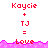 Red text 'Kaycie + TJ =' above pink pixelated wave with 'Love' in red, repeated across three and two