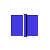 A sequence of pixelated book-like shapes transitioning from full blue covers to thin vertical strips