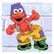 A pixelated cartoon character with red skin, purple hat, yellow pants, and green shoes stands in a dynamic pose against a light blue background.