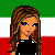 A 50x50 pixel animated buddy icon featuring a cartoon woman with long brown hair against an Italian flag background, displaying text in stylized lettering across multiple frames.