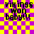 Yellow and purple checkered background with black text reading "vikings won baby!!!" in four identical , two of which show faint orange lines