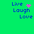 Green background with blue text 'Live', 'Laugh', 'Love' and animated pink pixel symbols changing across frames.