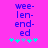 Pixelated blue text 'wee-len-end-ed' on bright pink background with cyan and light blue asterisks below, two identical static frames side-by-side.